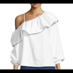 Parker NY Kammi one shoulder white cotton blouse M